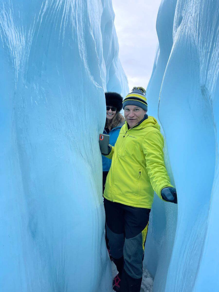 Blue Ice Caves On A Glacier